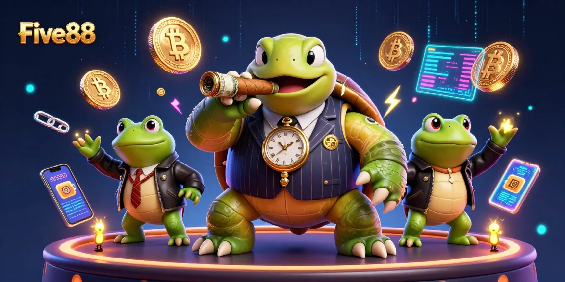 Engage with Five88's thrilling casino experience featuring vibrant 3D characters and crypto elements.