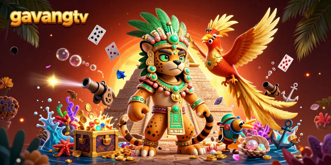 Gavangtv showcases a fiery Mayan-themed casino world, rich with vibrant characters and treasures.