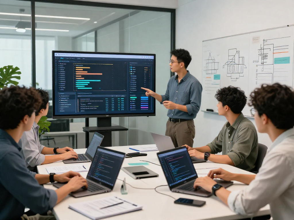 IT professionals in a modern workspace analyzing API traffic using Waygrid's technology solutions.