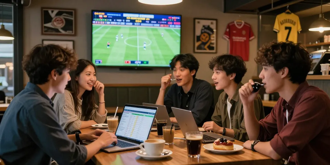 Youthful enthusiasm around tỷ lệ kèo nhà cái in a lively café setting.