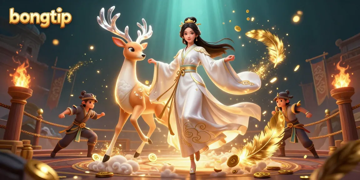 Bongtip creates a cinematic atmosphere with a floating woman in hanfu amidst vibrant casino elements.