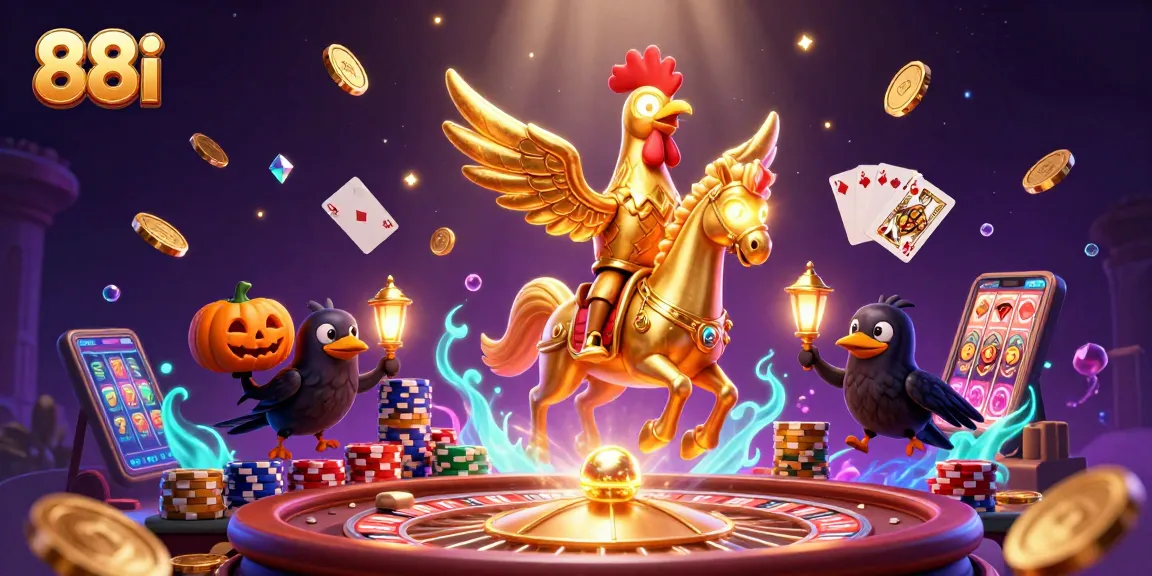 Experience thrills at 88i casino with a dynamic scene featuring golden rooster and enchanted elements.