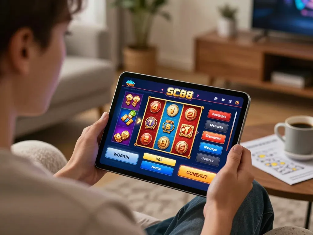 Engaged player using SC88 casino app for online gaming strategies.