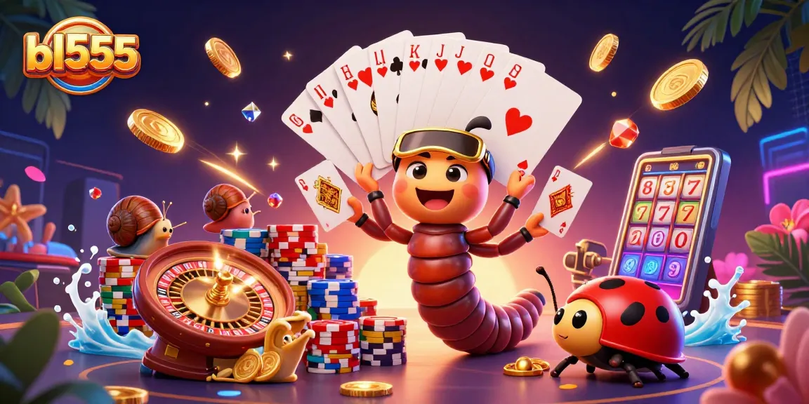 Experience thrilling gameplay at bl555 with a colorful 3D illustration showcasing casino excitement.
