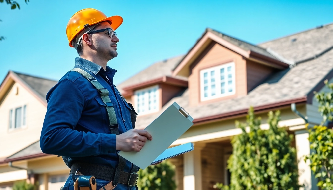 Expert roofing contractor inspecting residential roof with clarity and precision.