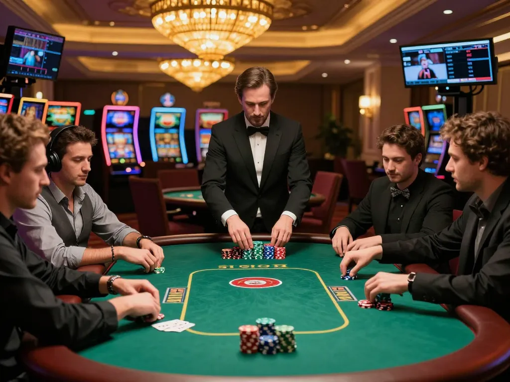 MMOO poker players strategizing during an intense game at an upscale casino