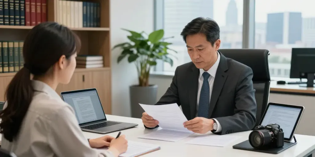 DUI attorney Cherokee County GA consulting with client in modern law office