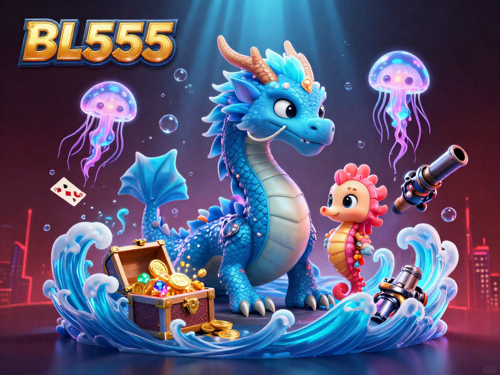 Experience excitement with BL555's thrilling underwater-themed casino illustration showcasing vibrant characters and treasures.