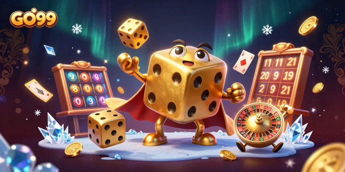 Experience the thrill of GO99 with golden dice and vibrant casino elements in a captivating scene.