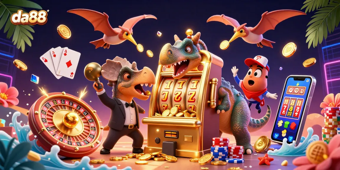 Experience da88's thrilling jackpot action with 3D dinosaurs, coins, and casino excitement!
