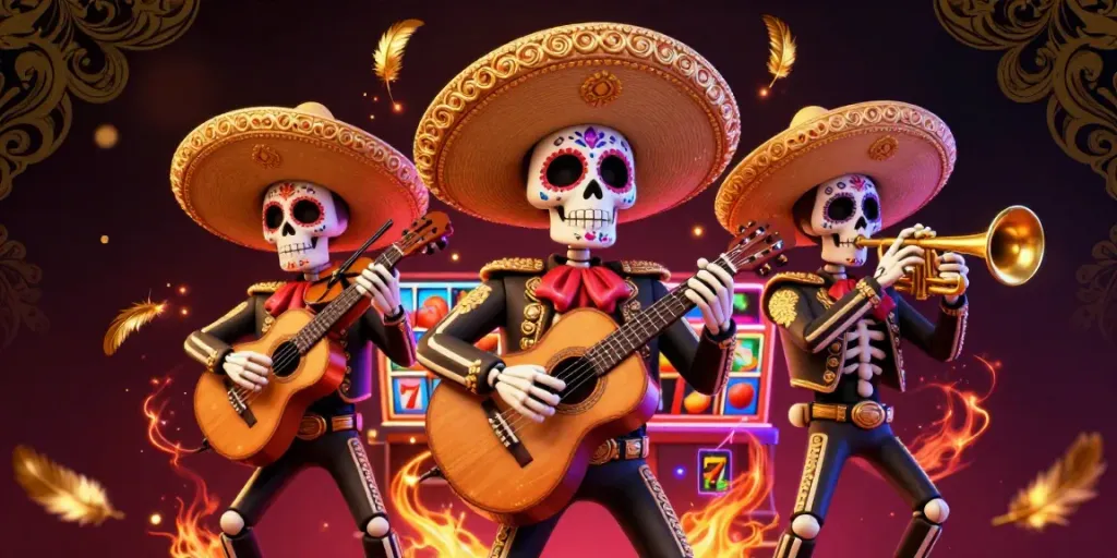 Experience the thrill of tn88 with Day of the Dead mariachi celebrating at a colorful casino.