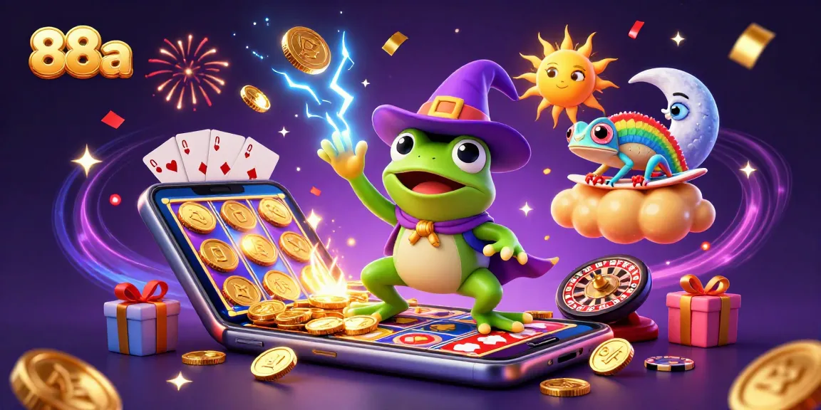 Experience excitement with 88aa as magical creatures interact over casino elements and golden coins.