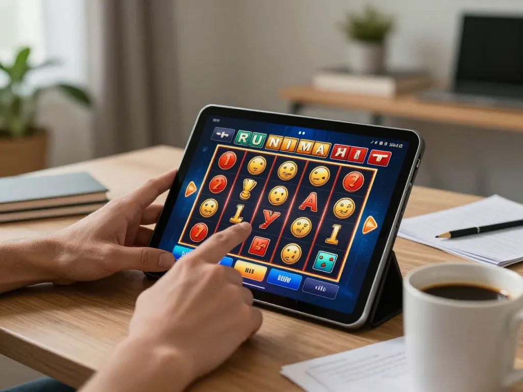 Engaging gameplay on a tablet showing nohu slot machine interface with spinning reels.