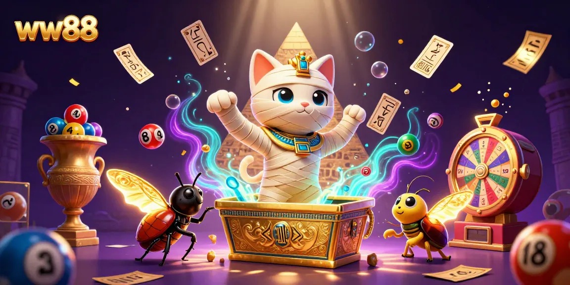 ww88 offers a vibrant casino experience with its cartoon Egyptian mummy and dynamic gaming elements.