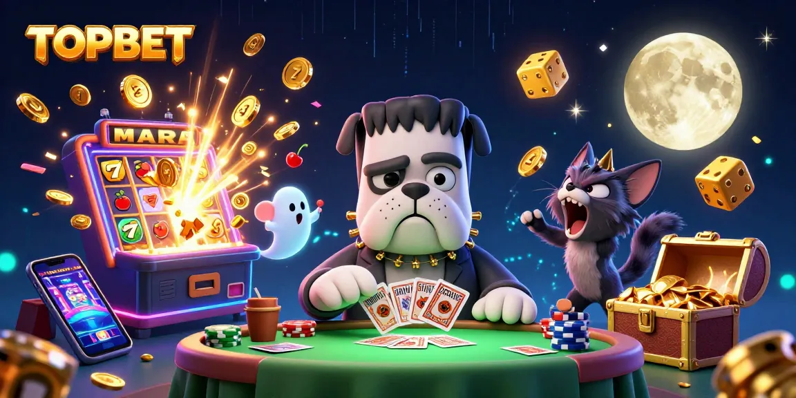 Engage in thrilling gaming at TOPBET with a vivid 3D animated casino scene