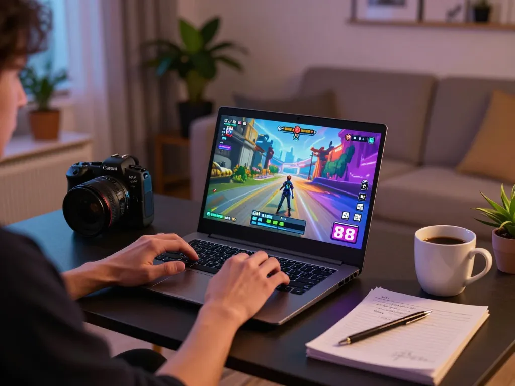Engaging player enjoying Max 88 online gaming on laptop with cozy home setup.
