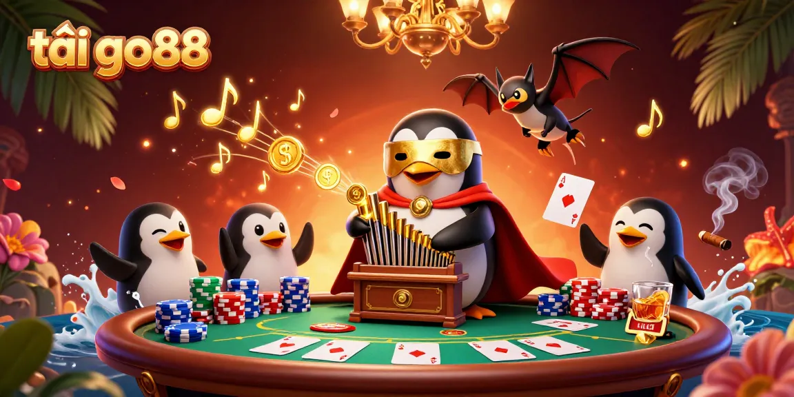 Spin and win with tải go88 featuring a magical scene of golden coins, poker elements, and lively characters.
