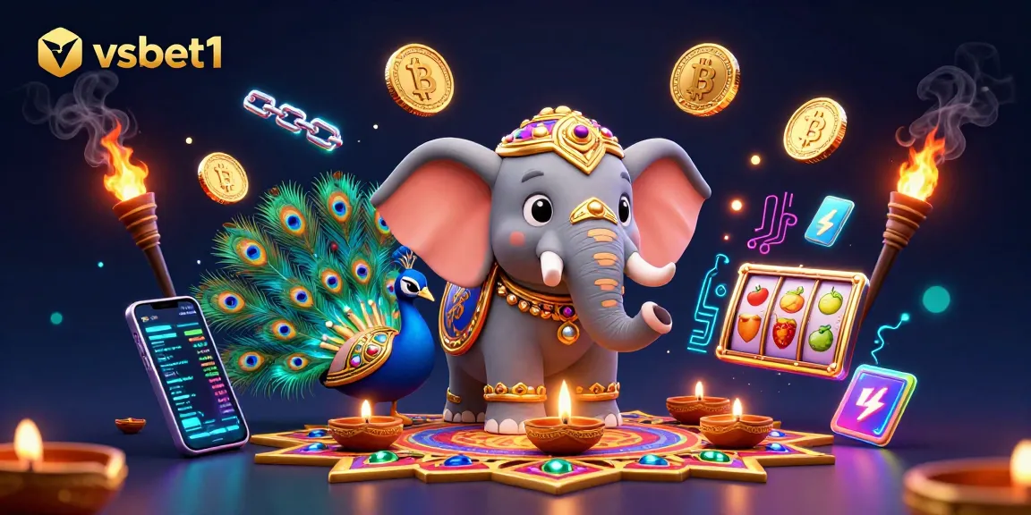 Engage with vsbet1 through a vibrant 3D casino scene filled with animated gambling elements and festive characters.