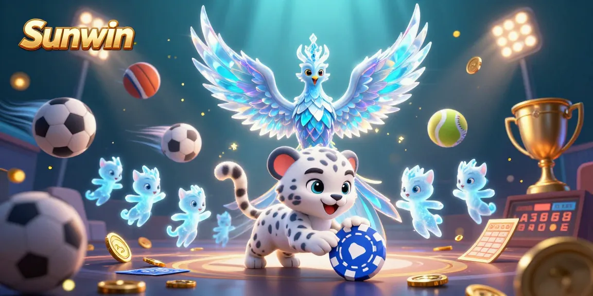 Experience thrilling gaming at Sunwin with animated ice phoenix and vibrant sports elements.