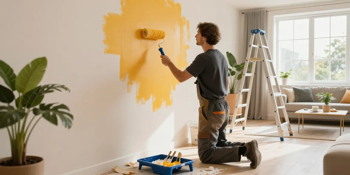 Painter providing top-notch painting services in a stylish living room.