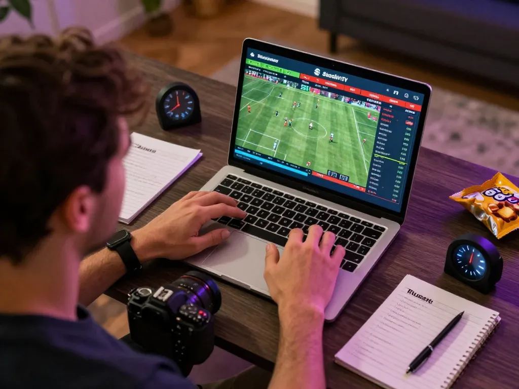 Socolive TV xem bong da live betting session with an individual focused on laptop screen displaying odds and statistics