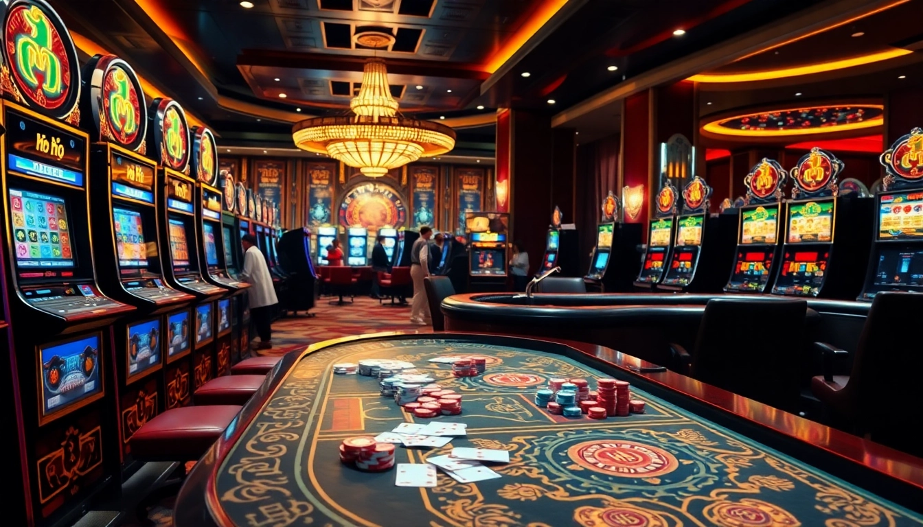Play exciting nổ hũ slot machines in a luxury casino environment.