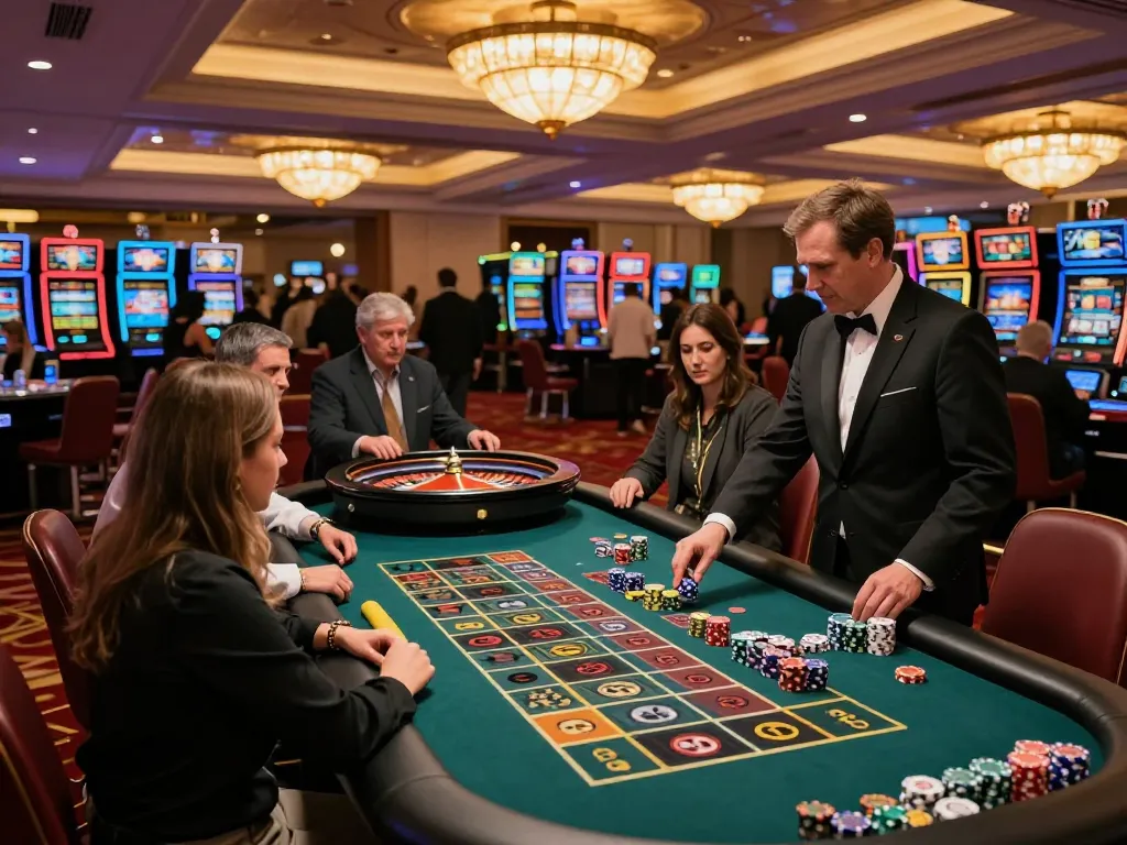 TOP88 players engaged at a lively roulette table amidst luxury casino ambiance.