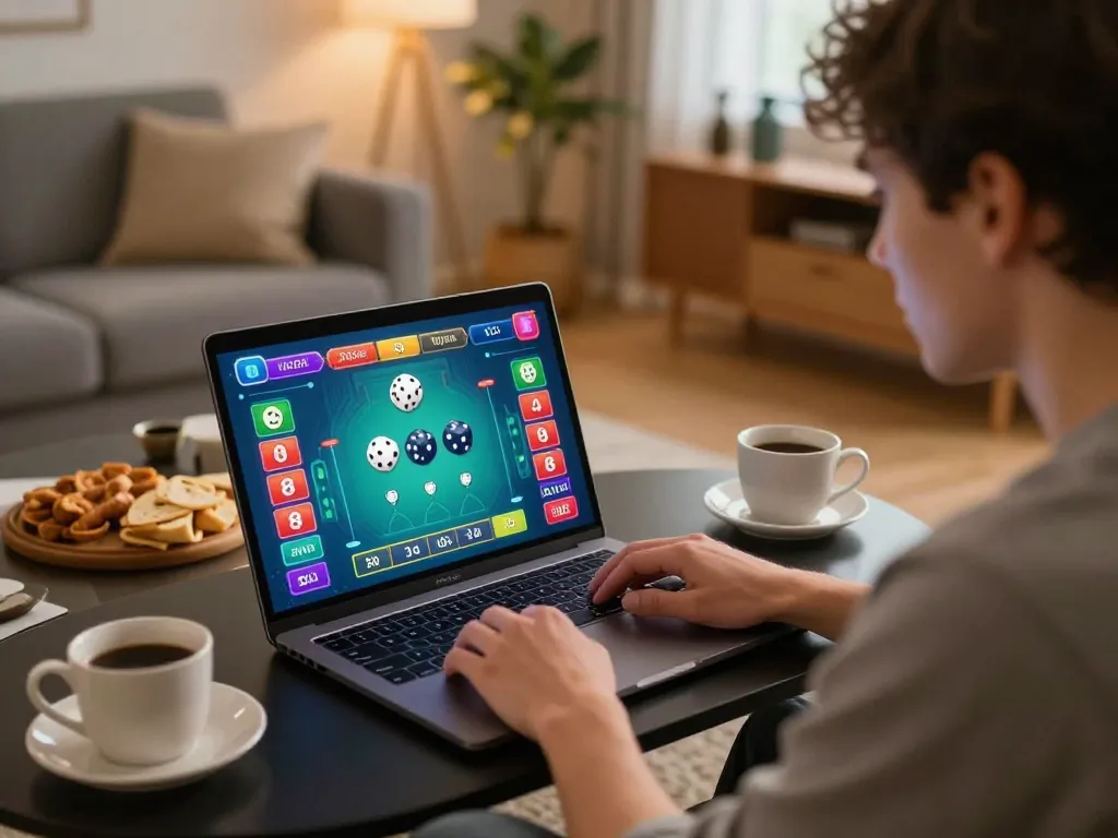 Xóc đĩa online gameplay experience with a player engaged on a laptop in a cozy atmosphere