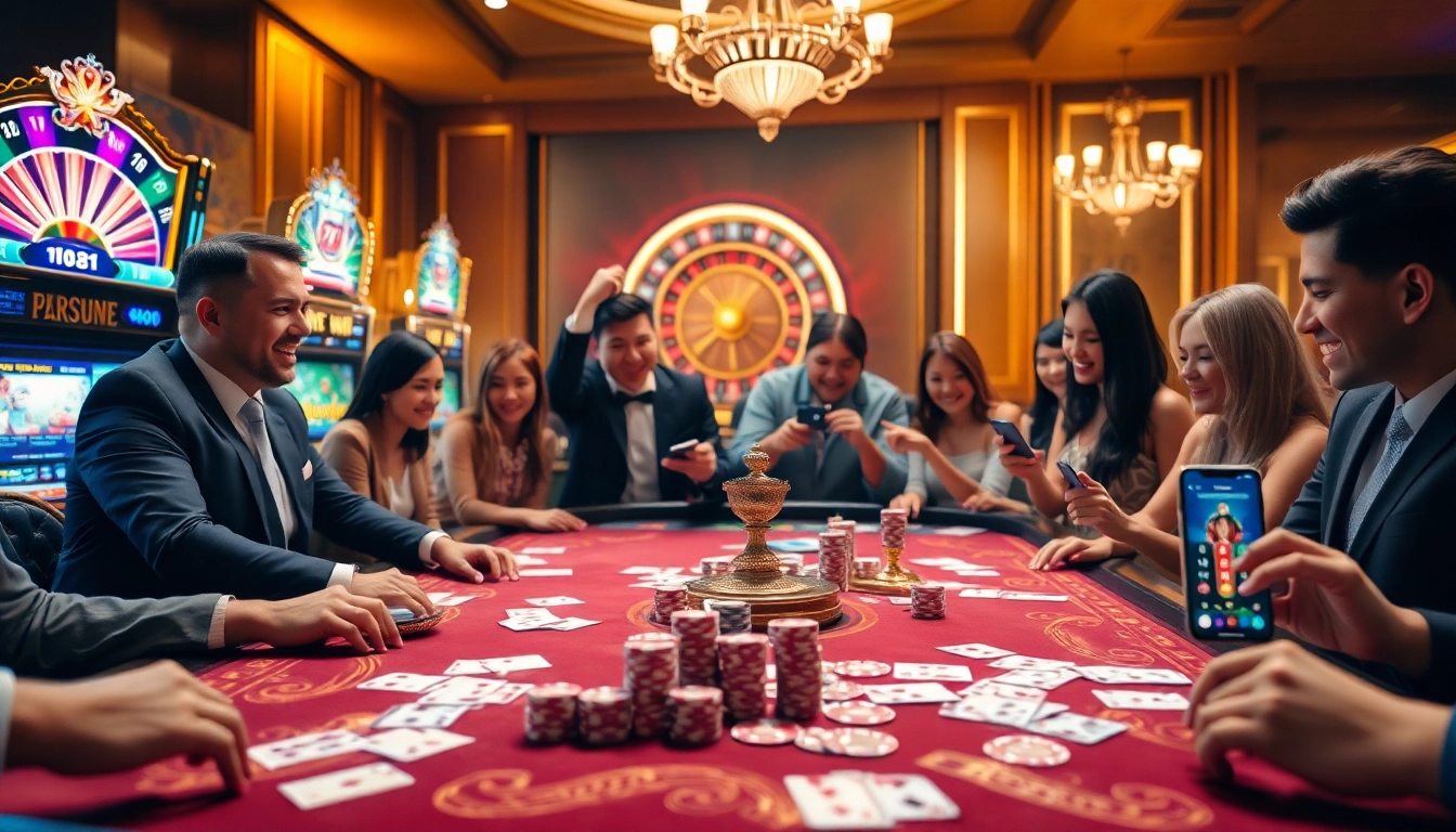 Gambling excitement at Nhà cái xin88 with vibrant casino tables and players enjoying fabulous wins.