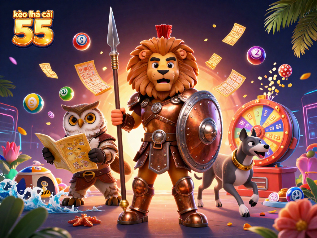Engage with kèo nhà cái 55 as vibrant 3D characters navigate thrilling lottery and bingo scenes.