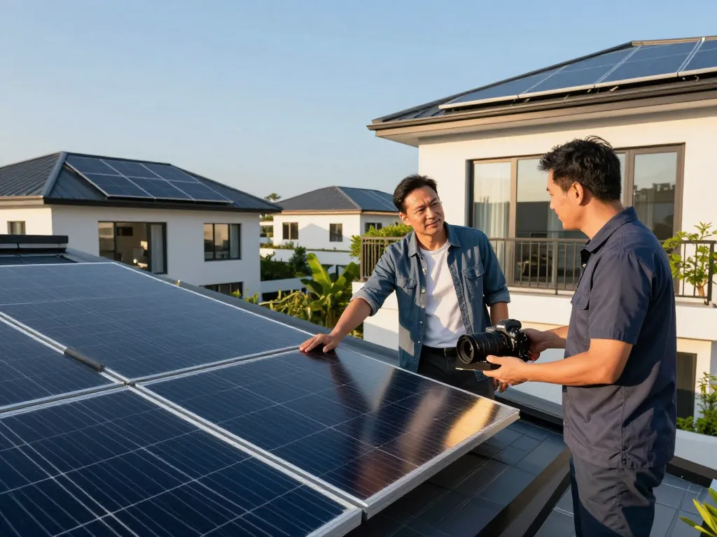 Bifaciale zonnepanelen installed on a sleek residential rooftop illustrating energy efficiency and sustainable living.