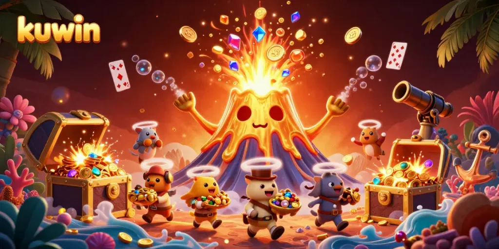 Engage with kuwin’s thrilling gaming adventure featuring treasures, volcano, and underwater elements.