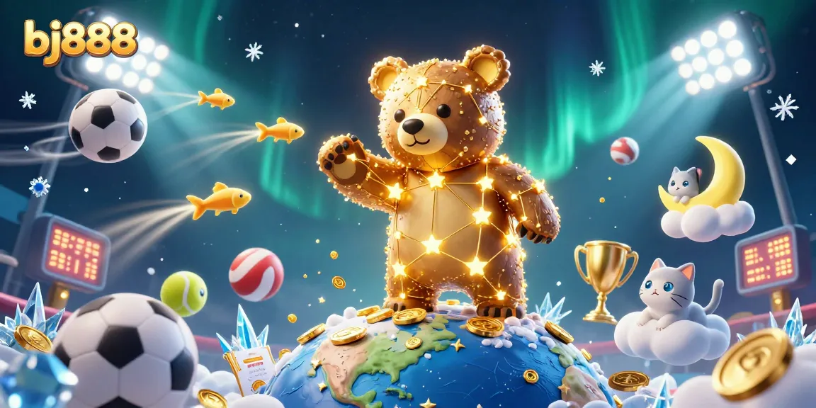Experience thrilling gaming at bj888 with vibrant characters, sparkling coins, and dynamic sports elements.