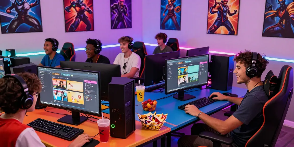 Xocdia88 gaming community gathered around enjoying an exciting online gaming session with vibrant setups and engaging interactions.