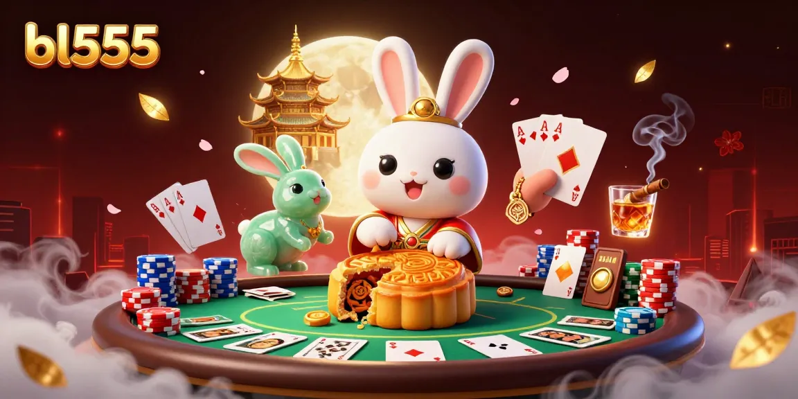 Experience thrilling moonlit poker adventures with bl555's lunar rabbit and golden chips.