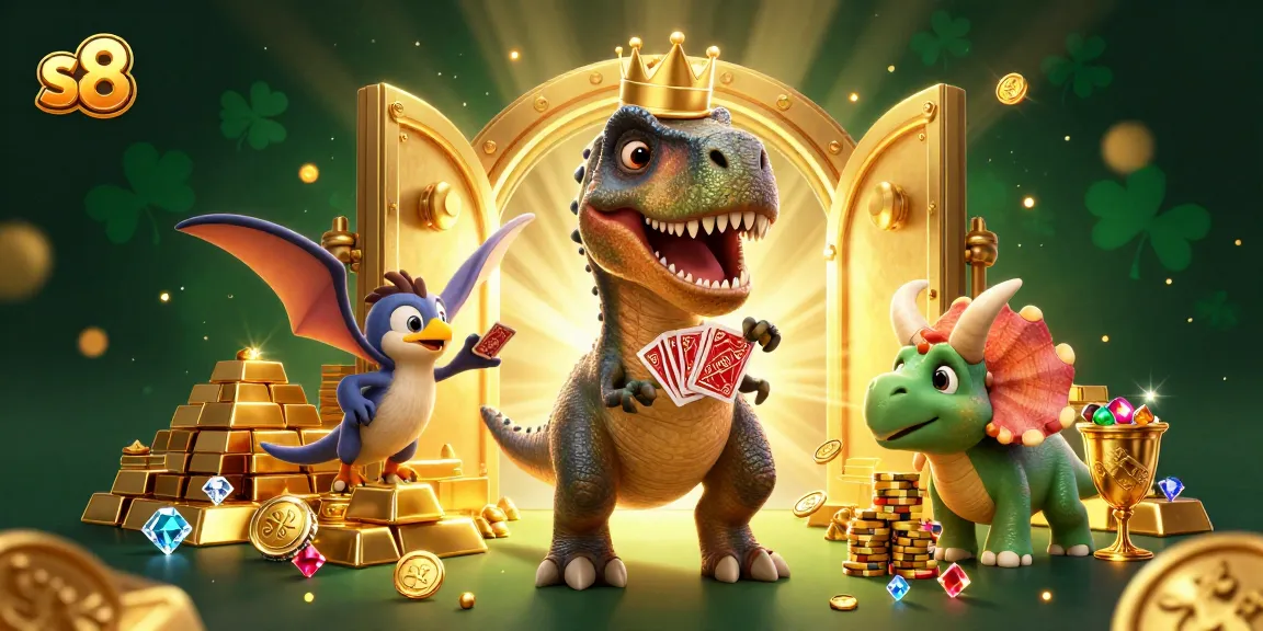 Engaging scene with S8 characters shuffling cards and stacking chips in a casino environment.