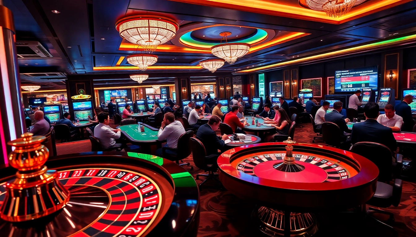 Engaging scene of gamblers at a casino focusing on kèo nhà cái 5 betting strategies.