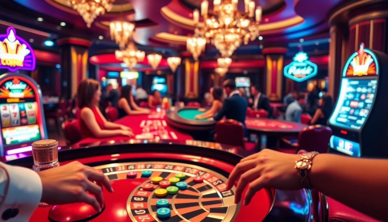 Exciting gambling scene at https://www.superslot365.net/ with players at a roulette table.