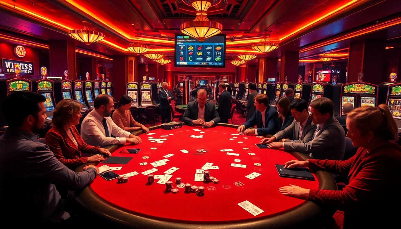 Gamblers enjoying a vibrant casino atmosphere at https://www.superslot365.net/ with exciting games and professional dealers.