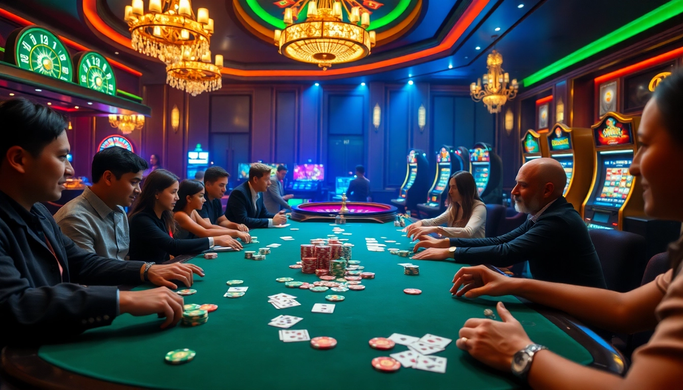 Engaging poker scene highlighting Link SC88 with vibrant chips and cards in a luxurious casino.