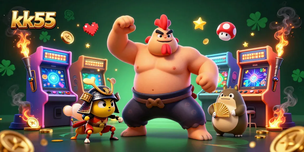 Experience the thrill with kk55's colorful casino scene featuring dynamic gaming action and engaging characters.
