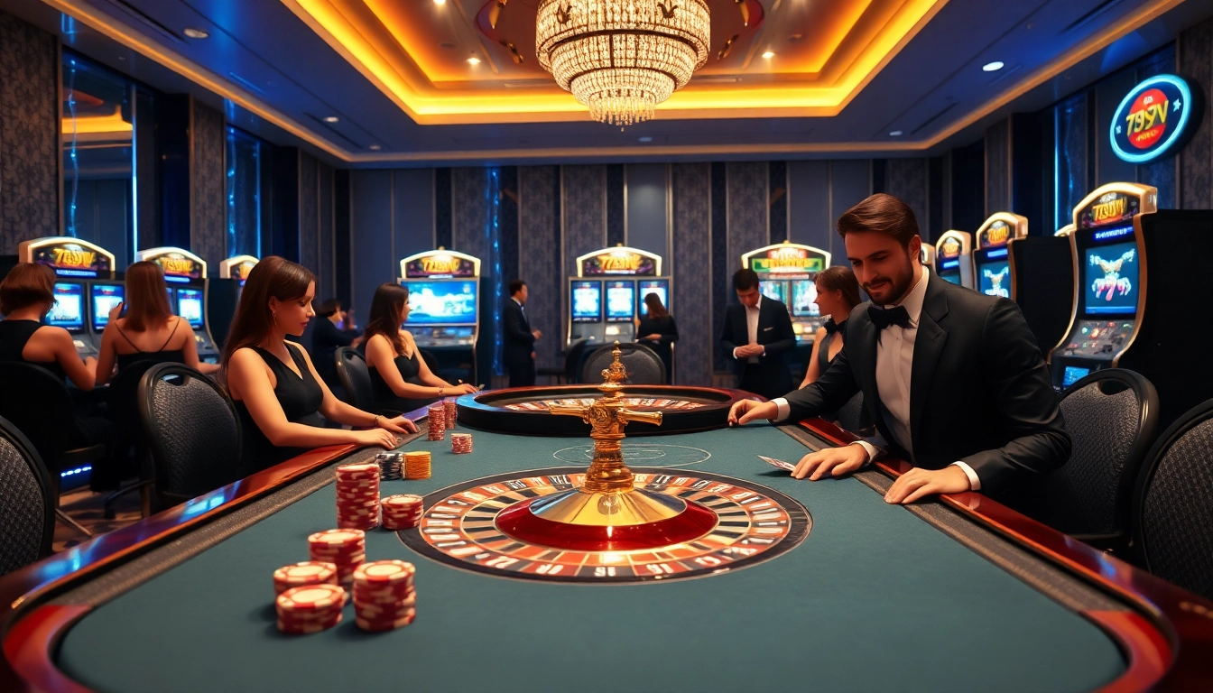 Engage in thrilling gameplay at 789VN's luxurious casino with poker chips and roulette.