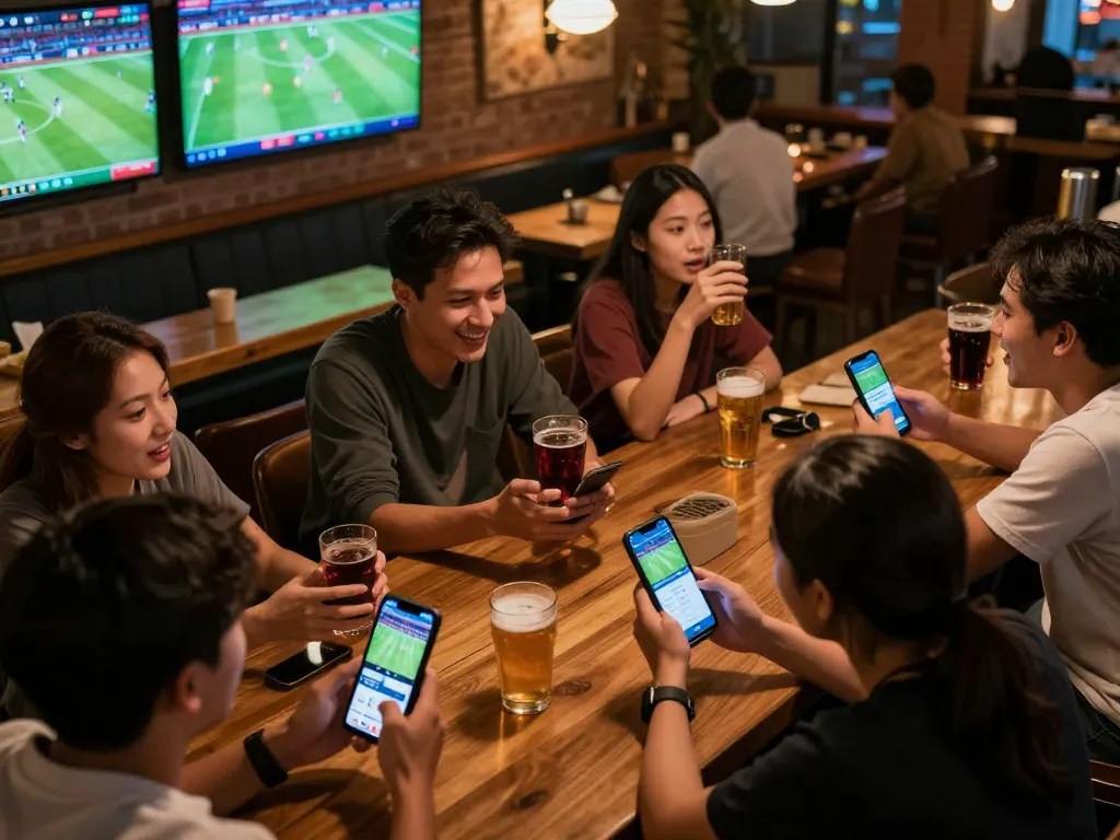 Xoilac app enhances sports betting experience with vibrant atmosphere in a lively sports bar