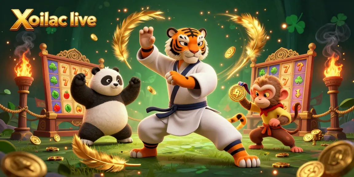 Xoilac live engagement with slots, depicting 3D cartoon characters in a vibrant casino atmosphere.