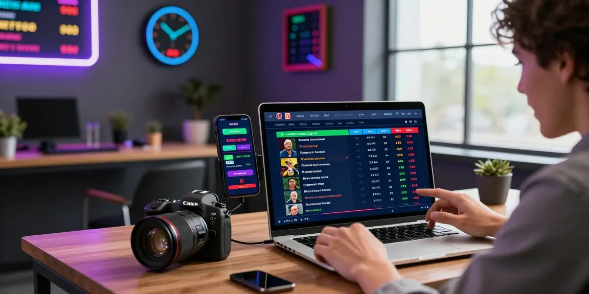 Engaged bettor analyzing sports stats on maahadevboook.com from a modern workspace, showcasing online betting excitement.