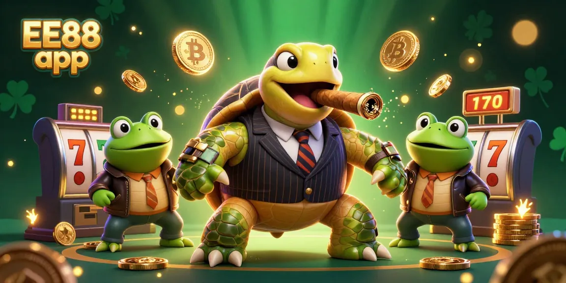 Engage with the EE88 app for thrilling slot gameplay featuring animated casino characters and vibrant crypto elements.