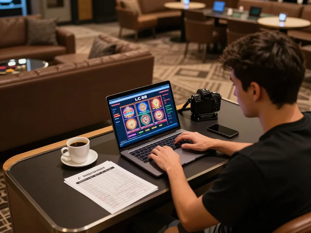 Engaging scene of a player using LC 88 for online gaming at home with vibrant graphics on screen.