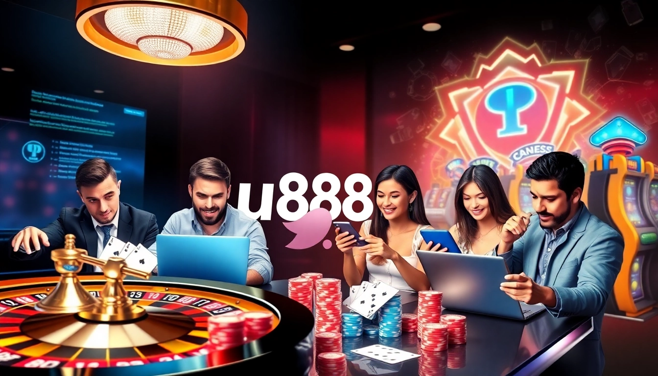 Experimente a empolgação da plataforma u888 com jogadores se divertindo em um vibrante cassino online.