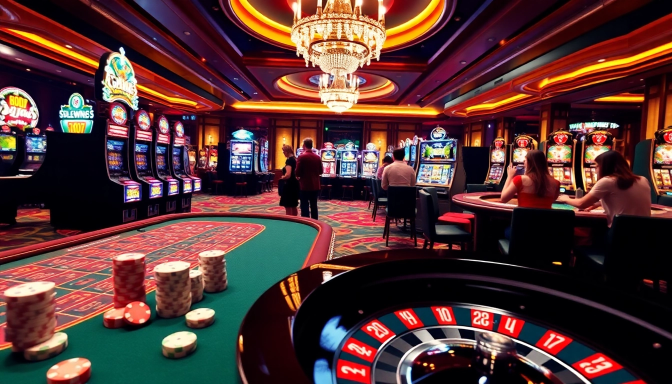 Players enjoying casino games at ok365t.fit, celebrating wins with poker chips and slot machines.