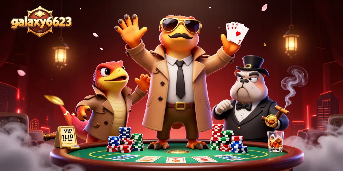 Experience thrilling gaming at galaxy6623 with 3D raptors sneaking into a casino scene.